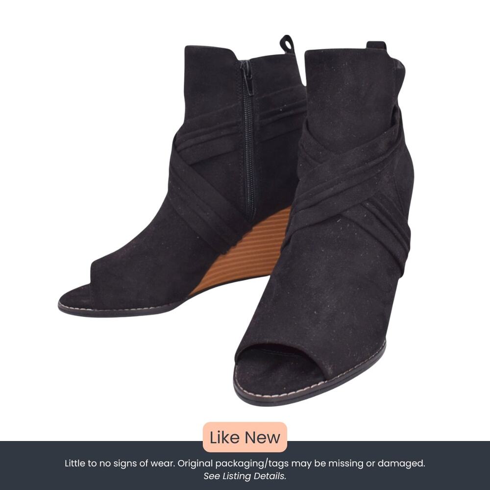Journee Collection Sabeena Wedge Peep Toe Booties Size 7.5 Black